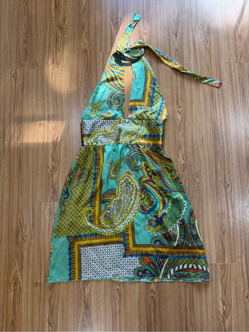 Bebe 100% Silk Paisley Scarf Print Halter Dress XS